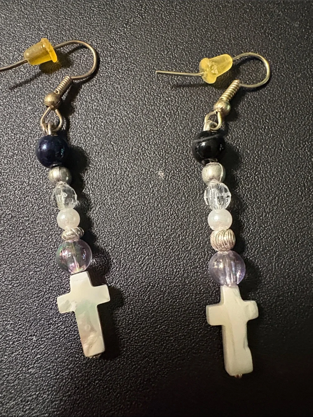 Dainty White Cross Bead Drop Earrings - Women Jewelry